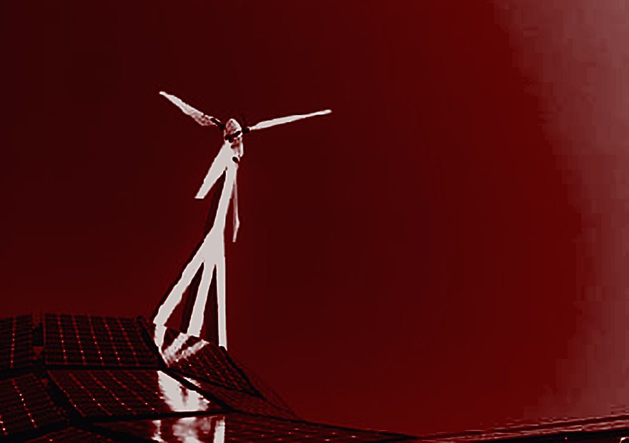 Wind turbine above a solar array